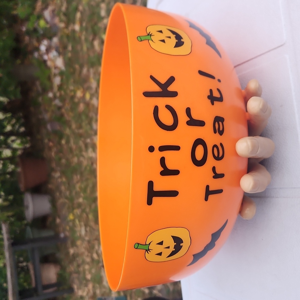 Vintage, Nostalgic, Halloween Trick or Treat Bowl, W Hand and Glove To Scare